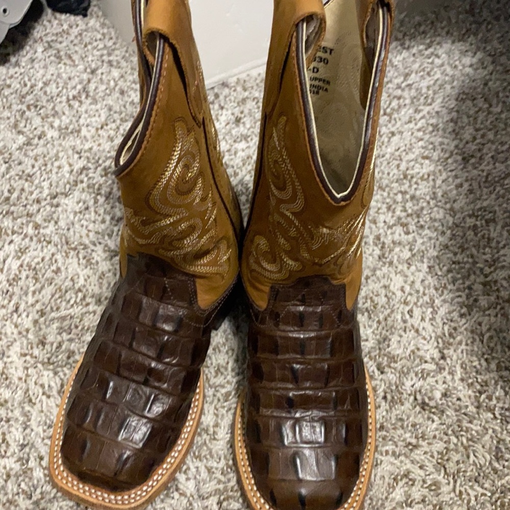 Boys chocolate croc leather boots